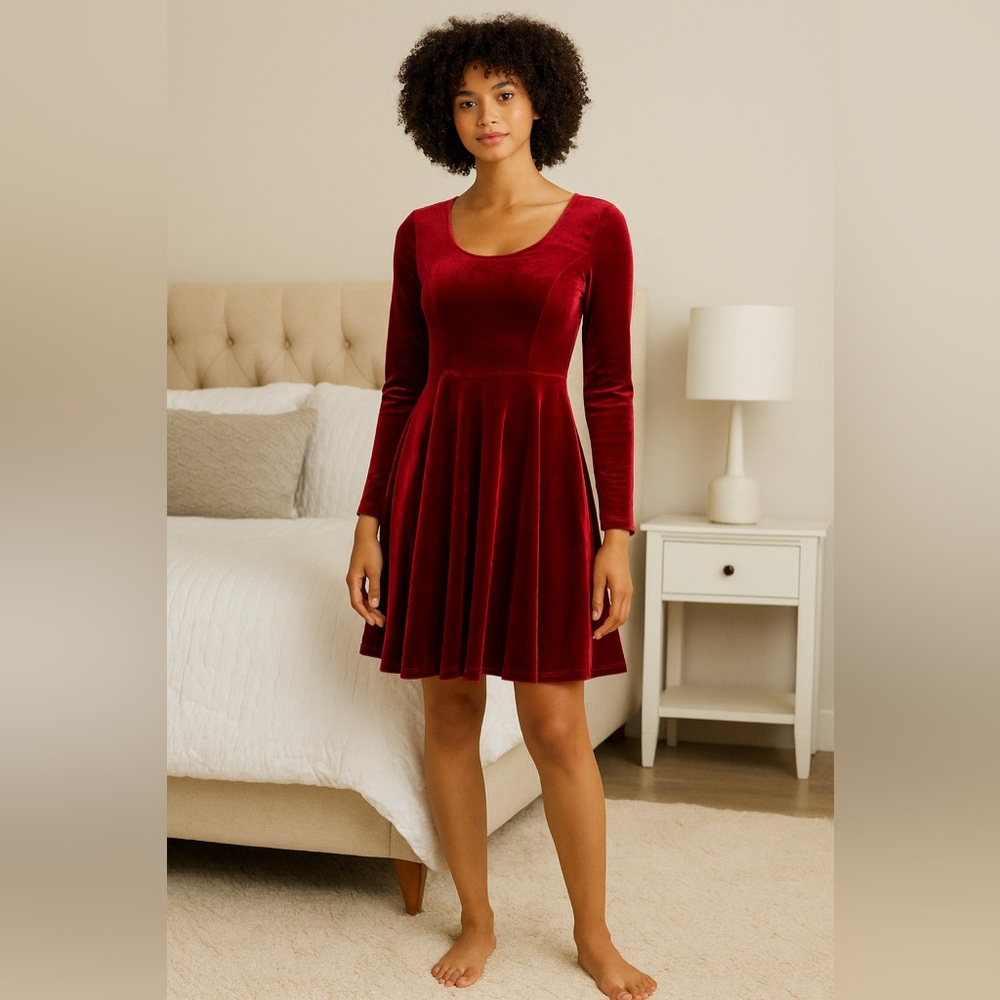 Chigant women’s Velvet Dress - Deep Red NWT size small
